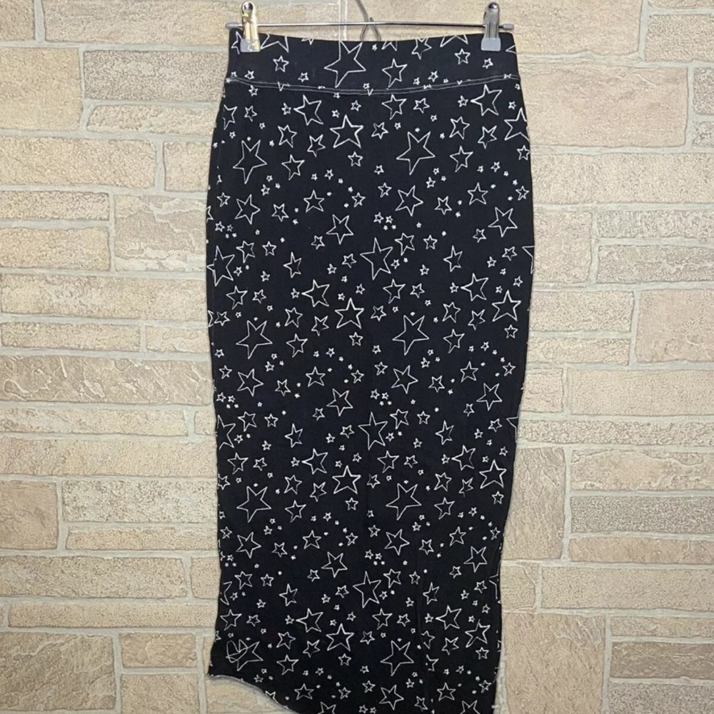 NWOT FRANK & EILEEN TEE LAB STAR PRINT Distressed Black ASYMMETRICAL SKIRT SZ S